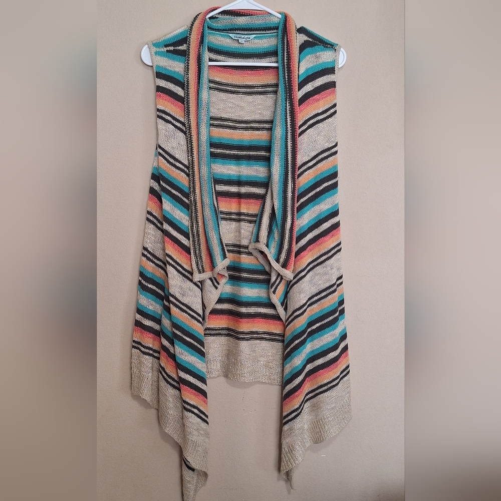 Nostalgia Vibrant Striped Sleeveless Cardigan Size XL